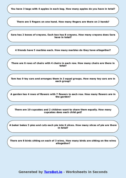 Math - Multiplication - Year 3 - Word Problems Arrays and Groups
