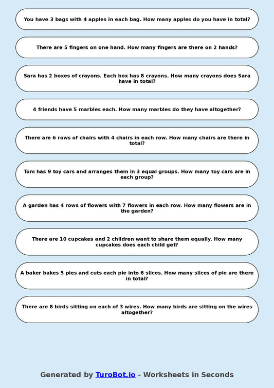 Math - Multiplication - Year 3 - Word Problems Arrays and Groups