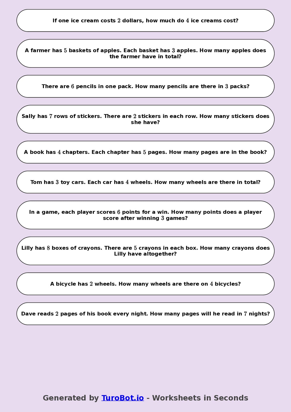 Math - Multiplication - Year 3 - Word Problems Everyday Multiplication