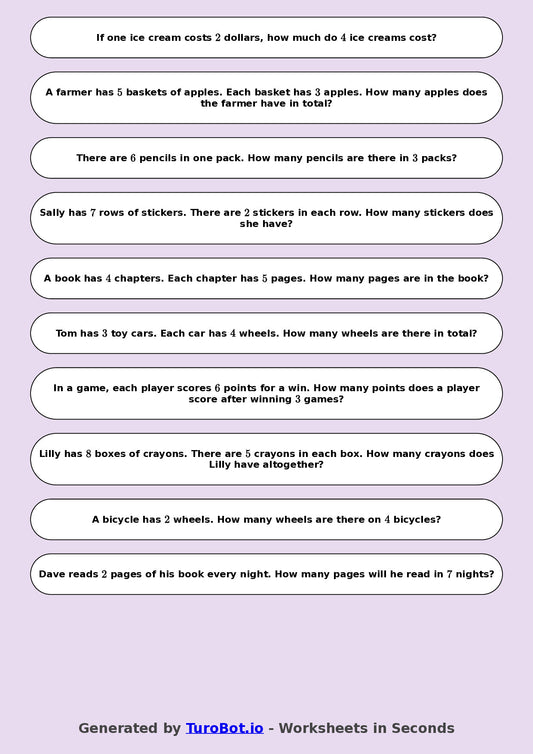 Math - Multiplication - Year 3 - Word Problems Everyday Multiplication