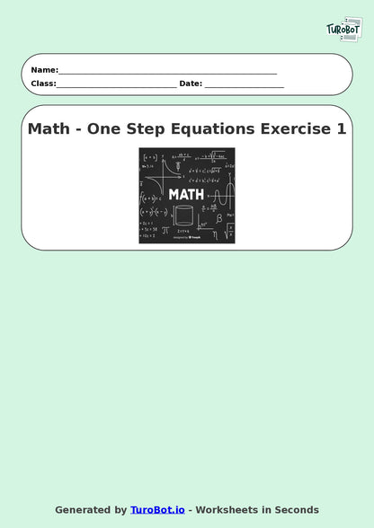 Math - One Step Equations Exercise 1 - Year 7 - Exercise 1