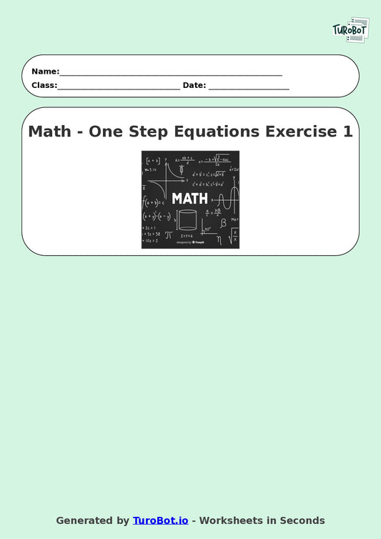 Math - One Step Equations Exercise 1 - Year 7 - Exercise 1