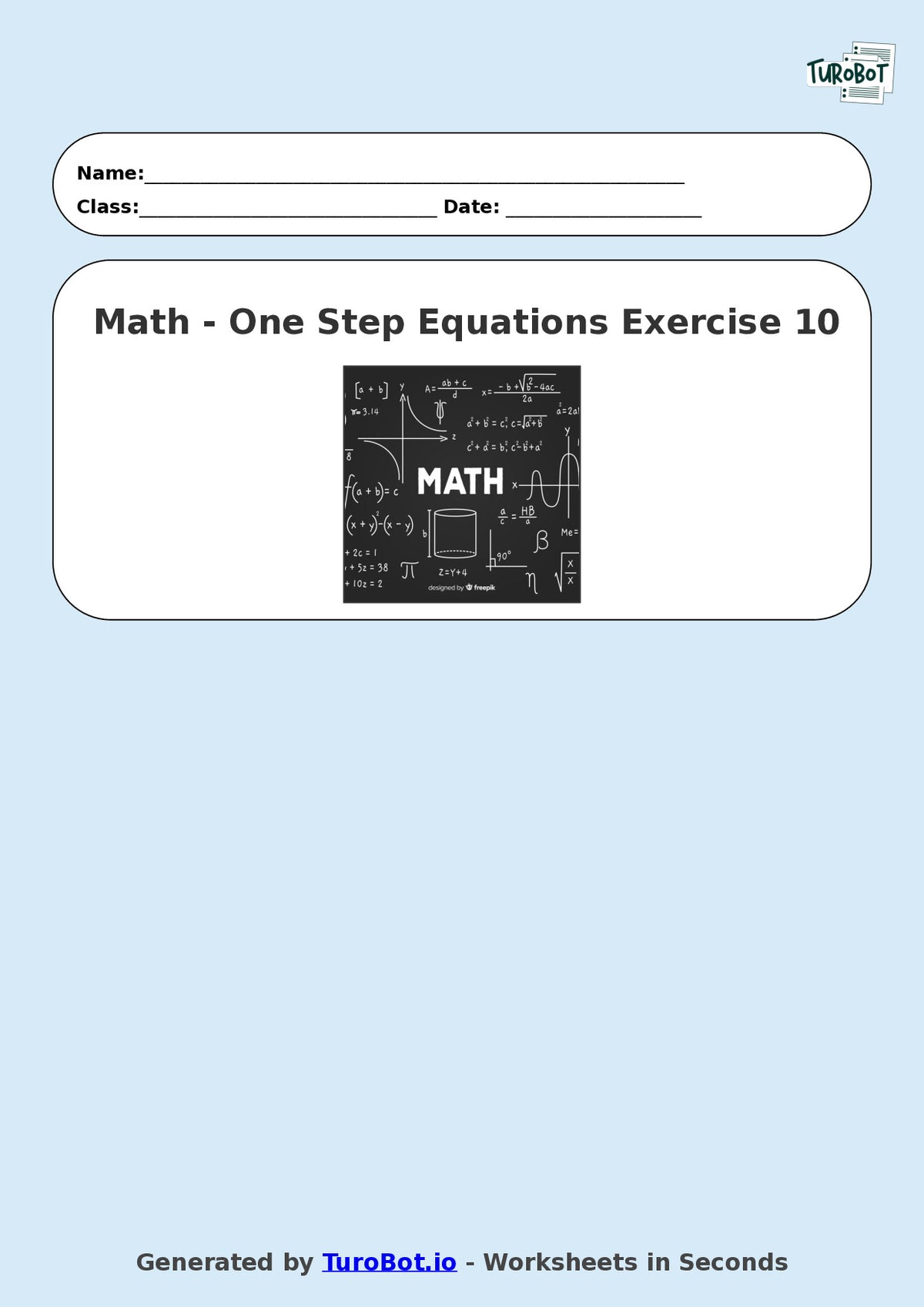 Math - One Step Equations Exercise 10 - Year 7 - Exercise 10