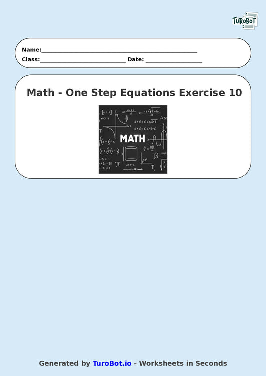 Math - One Step Equations Exercise 10 - Year 7 - Exercise 10