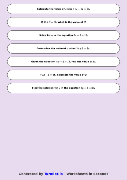 Math - One Step Equations Exercise 2 - Year 7 - Exercise 2