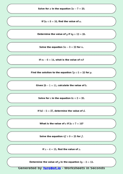 Math - One Step Equations Exercise 4 - Year 7 - Exercise 4
