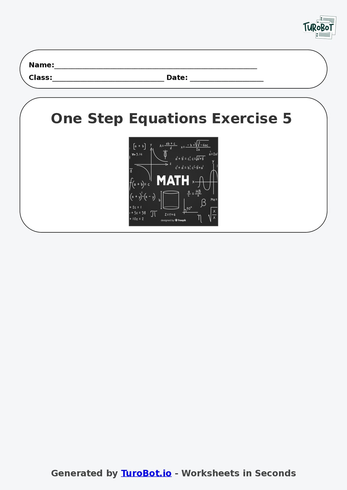 Math - One Step Equations Exercise 5 - Year 7 - Exercise 5