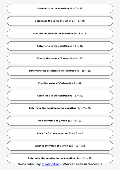 Math - One Step Equations Exercise 5 - Year 7 - Exercise 5
