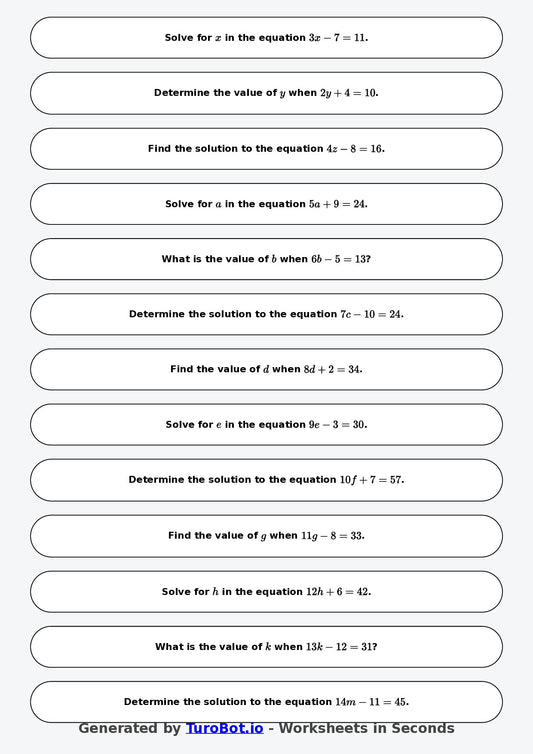 Math - One Step Equations Exercise 5 - Year 7 - Exercise 5