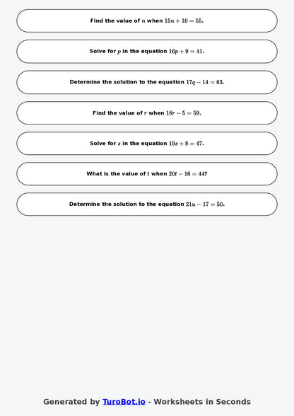 Math - One Step Equations Exercise 5 - Year 7 - Exercise 5
