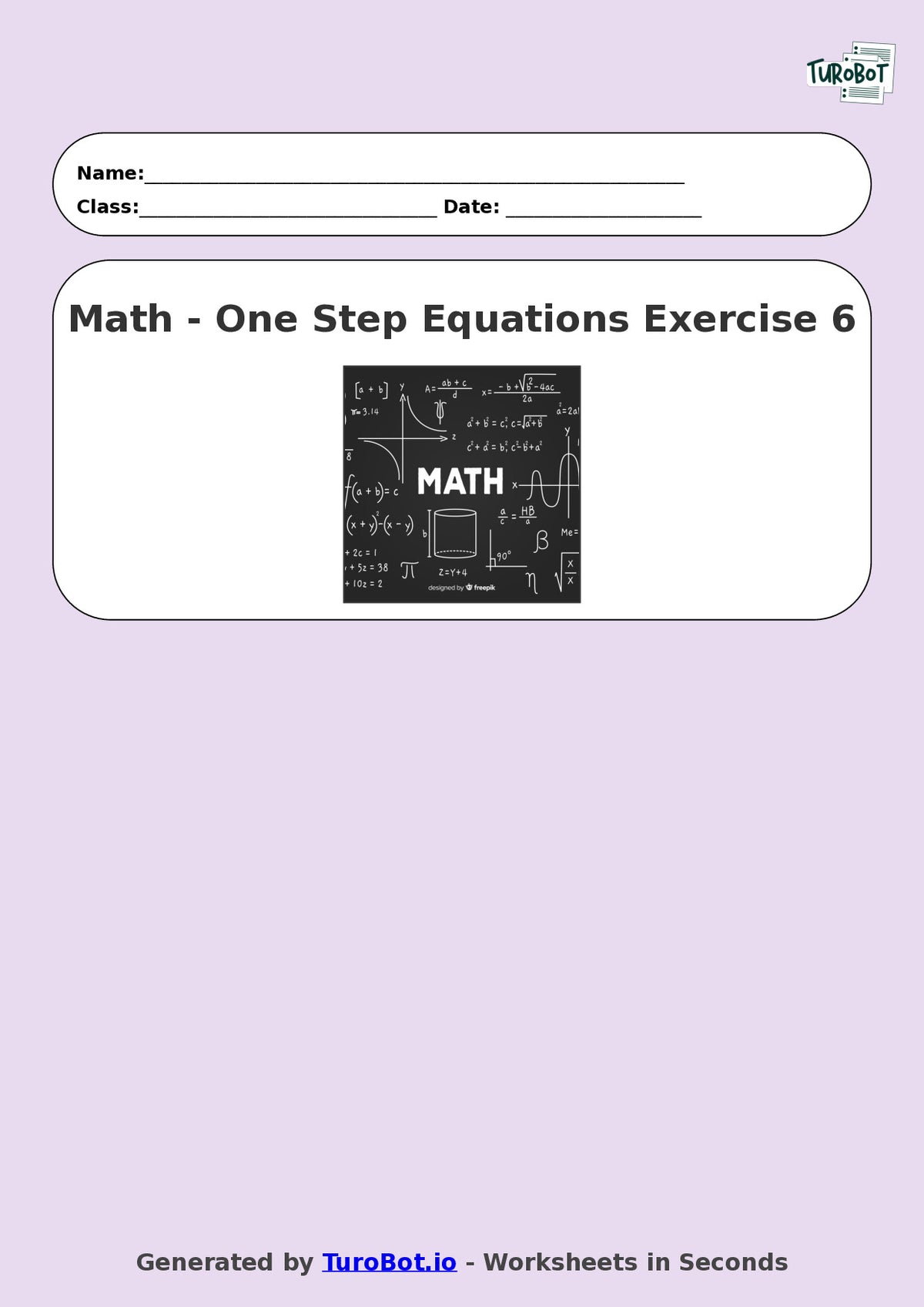 Math - One Step Equations Exercise 6 - Year 7 - Exercise 6