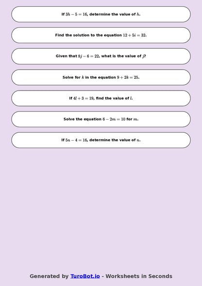 Math - One Step Equations Exercise 6 - Year 7 - Exercise 6