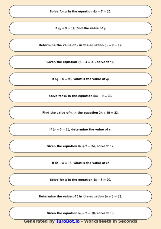 Math - One Step Equations Exercise 7 - Year 7 - Exercise 7