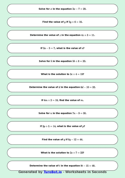 Math - One Step Equations Exercise 8 - Year 7 - Exercise 8