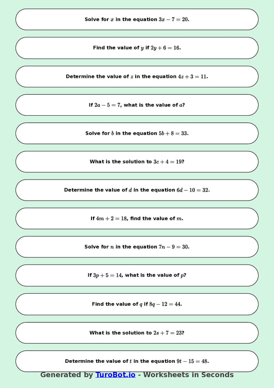 Math - One Step Equations Exercise 8 - Year 7 - Exercise 8