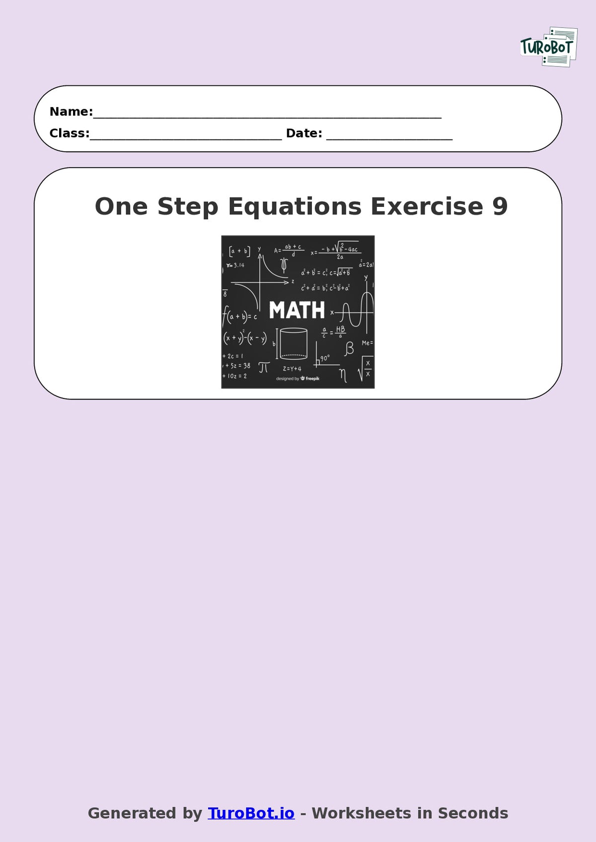 Math - One Step Equations Exercise 9 - Year 7 - Exercise 9
