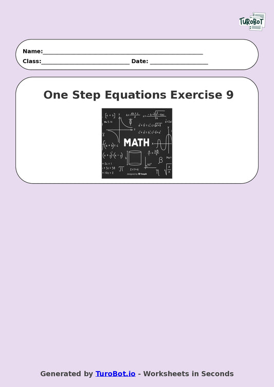 Math - One Step Equations Exercise 9 - Year 7 - Exercise 9