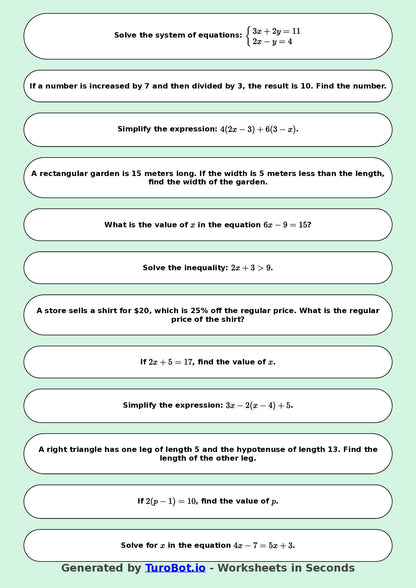 Math - Two Step Equations Exercise 1 - Year 7