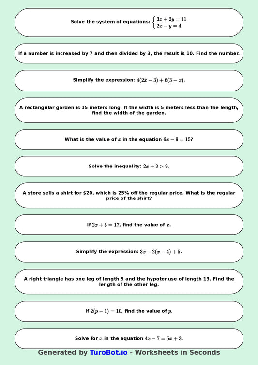 Math - Two Step Equations Exercise 1 - Year 7