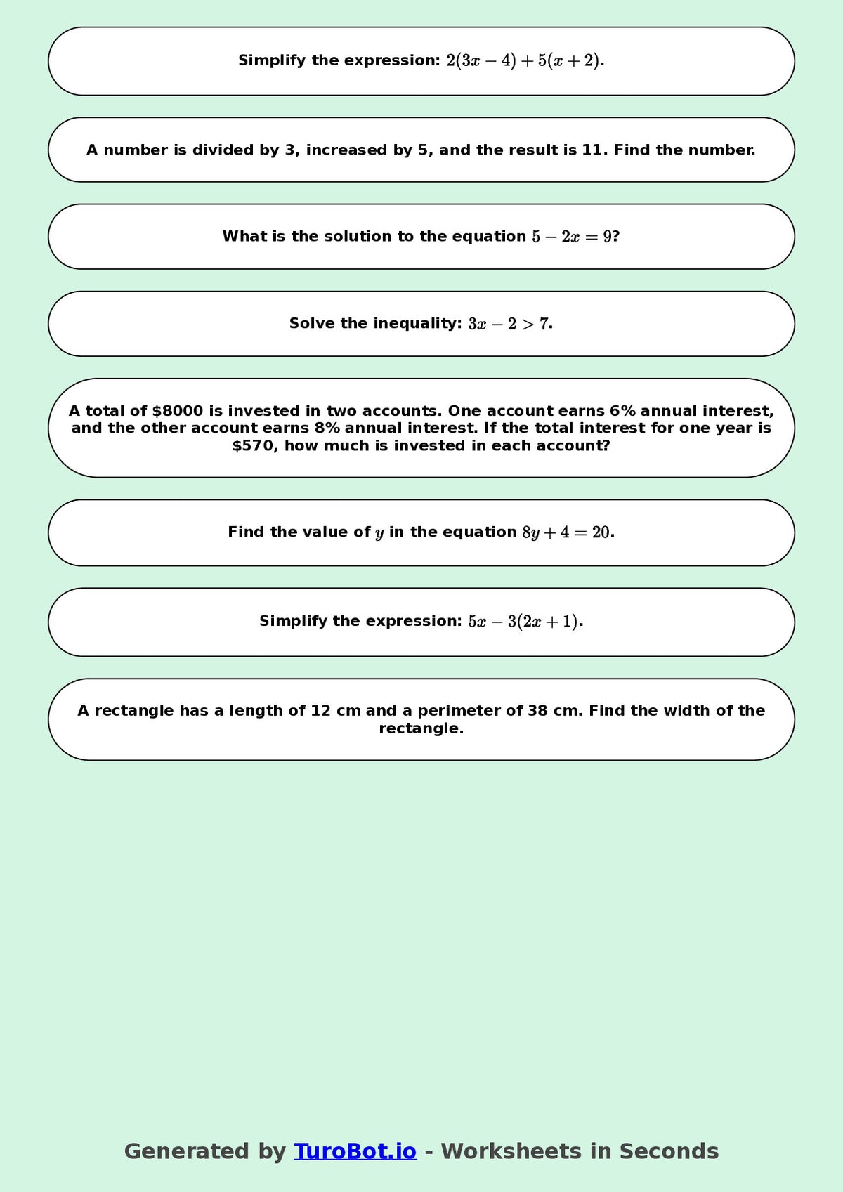Math - Two Step Equations Exercise 1 - Year 7