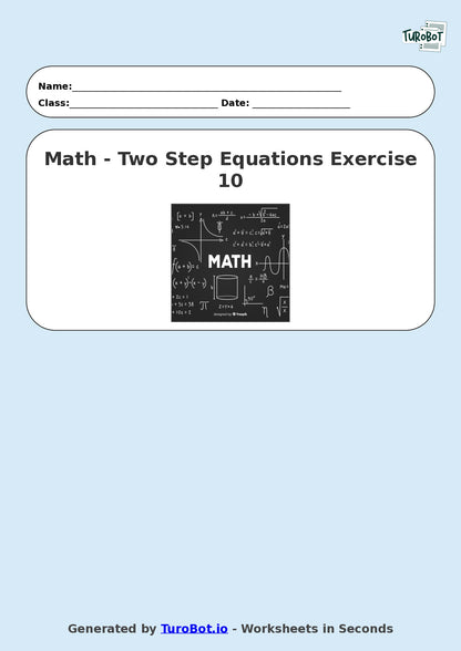Math - Two Step Equations Exercise 10 - Year 7 - Exercise 10