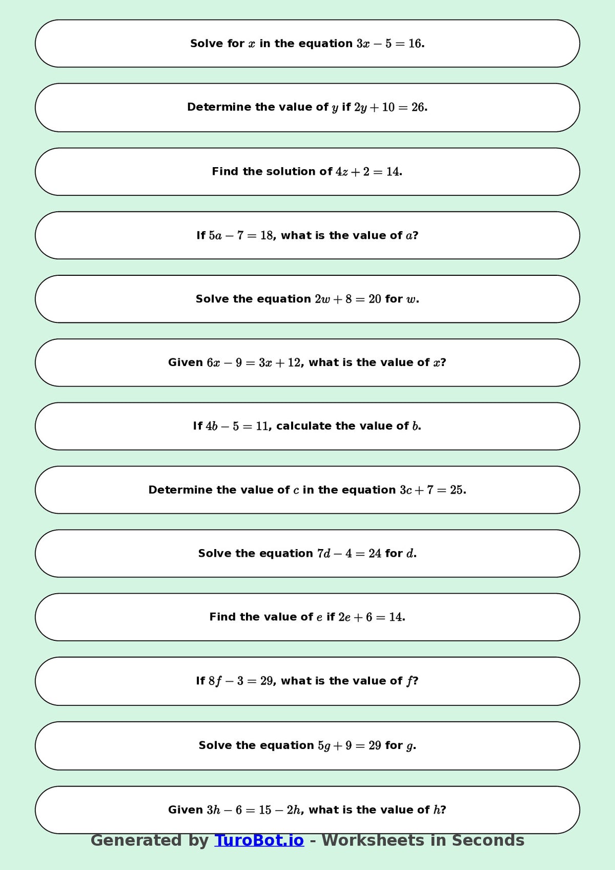 Math - Two Step Equations Exercise 2 - Year 7 - Exercise 2