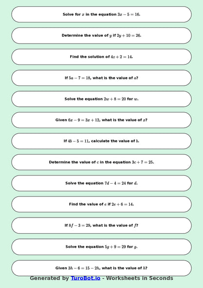 Math - Two Step Equations Exercise 2 - Year 7 - Exercise 2