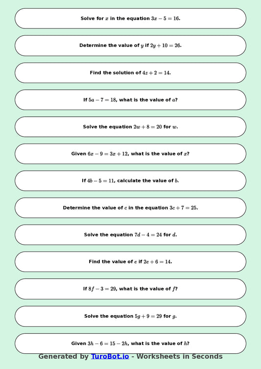 Math - Two Step Equations Exercise 2 - Year 7 - Exercise 2