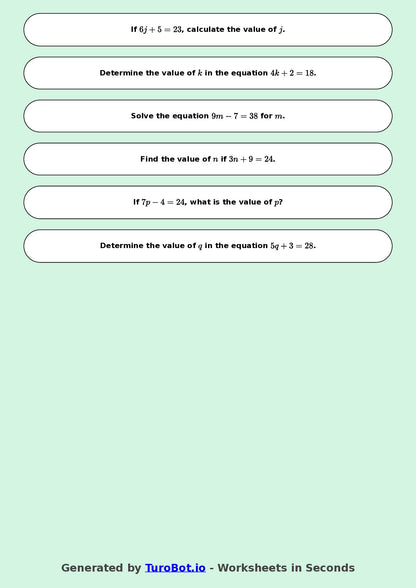 Math - Two Step Equations Exercise 2 - Year 7 - Exercise 2