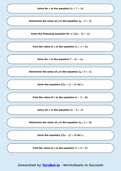 Math - Two Step Equations Exercise 3 - Year 7 - Exercise 3