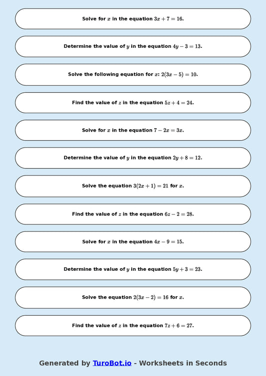 Math - Two Step Equations Exercise 3 - Year 7 - Exercise 3