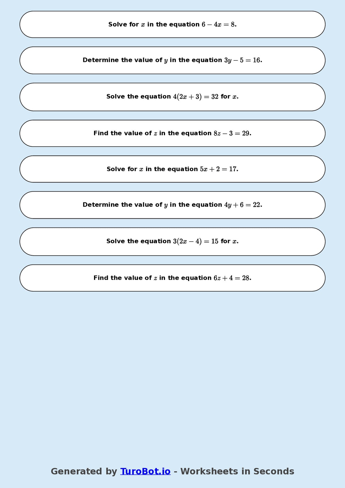 Math - Two Step Equations Exercise 3 - Year 7 - Exercise 3