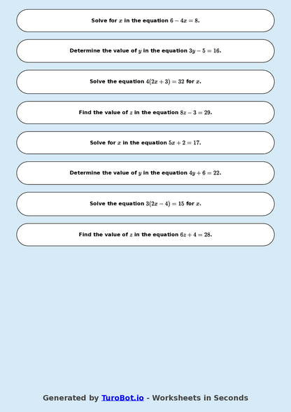 Math - Two Step Equations Exercise 3 - Year 7 - Exercise 3