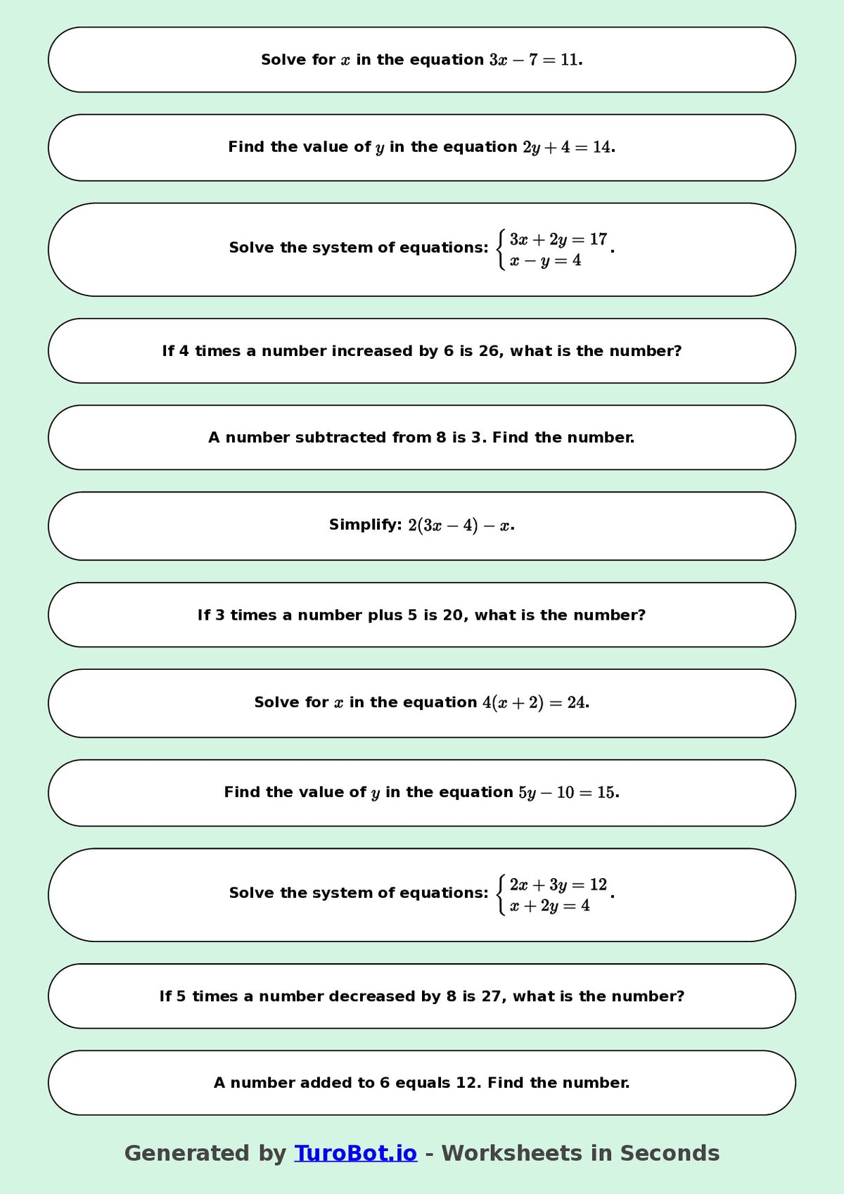 Math - Two Step Equations Exercise 4 - Year 7 - Exercise 4