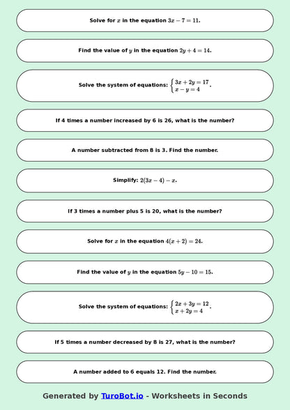 Math - Two Step Equations Exercise 4 - Year 7 - Exercise 4