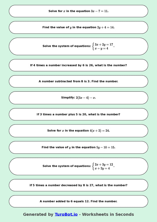 Math - Two Step Equations Exercise 4 - Year 7 - Exercise 4