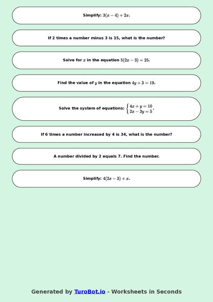 Math - Two Step Equations Exercise 4 - Year 7 - Exercise 4