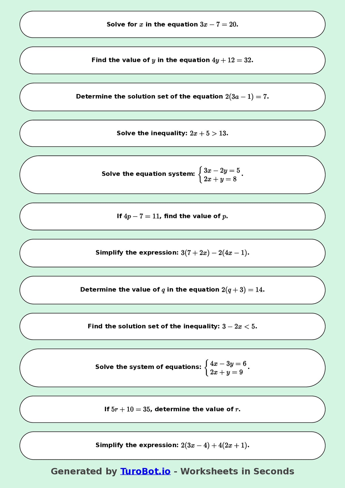 Math - Two Step Equations Exercise 5 - Year 7 - Exercise 5