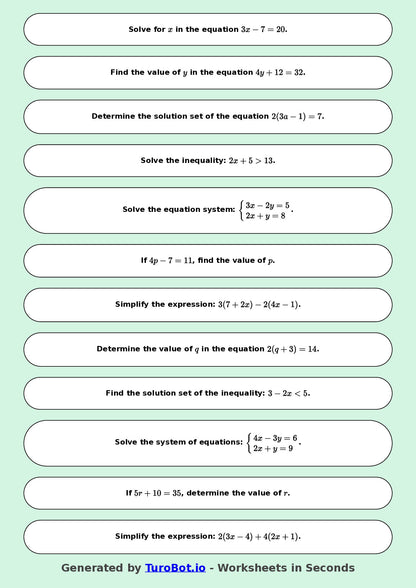 Math - Two Step Equations Exercise 5 - Year 7 - Exercise 5