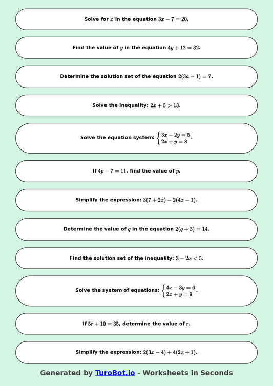 Math - Two Step Equations Exercise 5 - Year 7 - Exercise 5