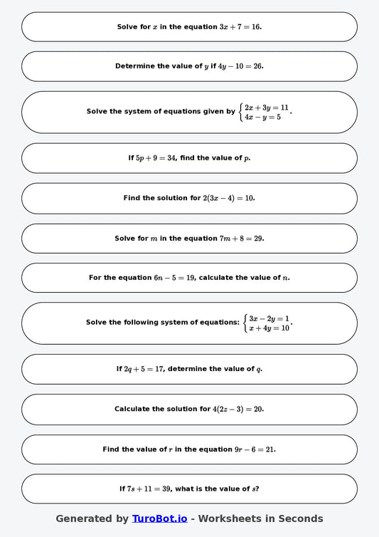 Math - Two Step Equations Exercise 7 - Year 7 - Exercise 7