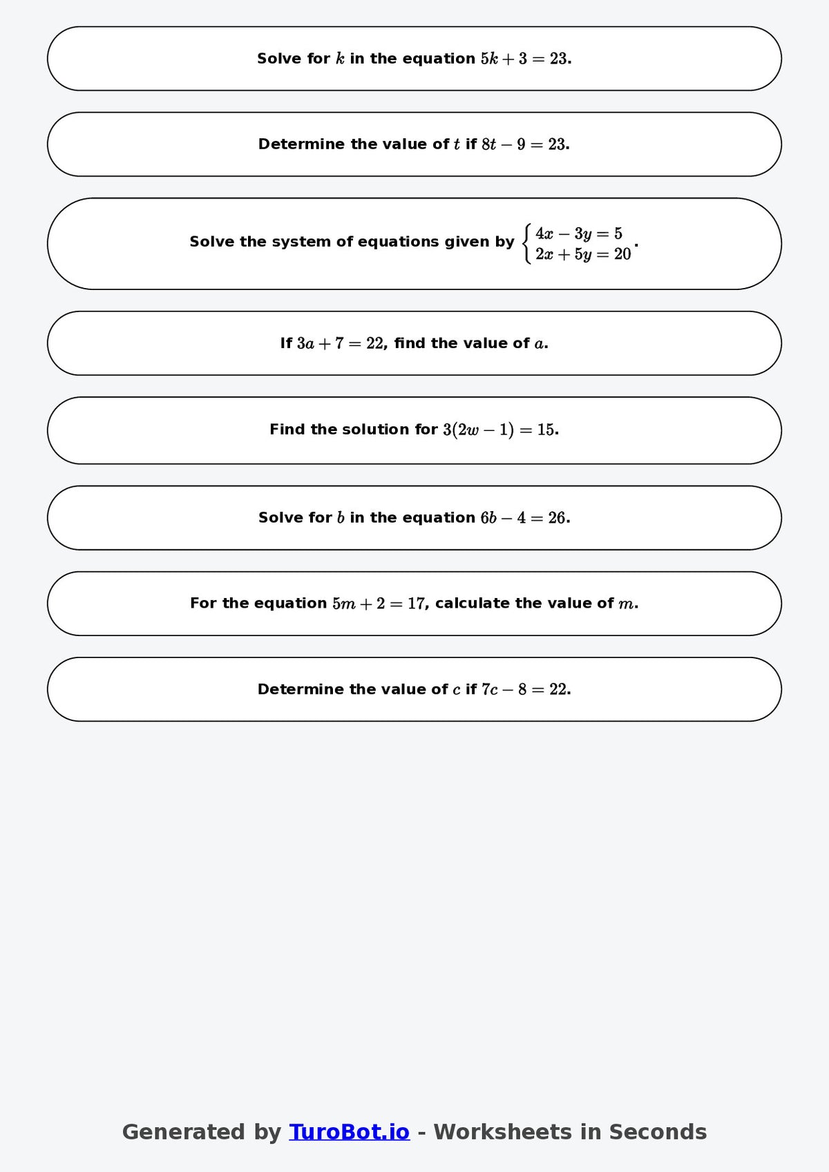 Math - Two Step Equations Exercise 7 - Year 7 - Exercise 7
