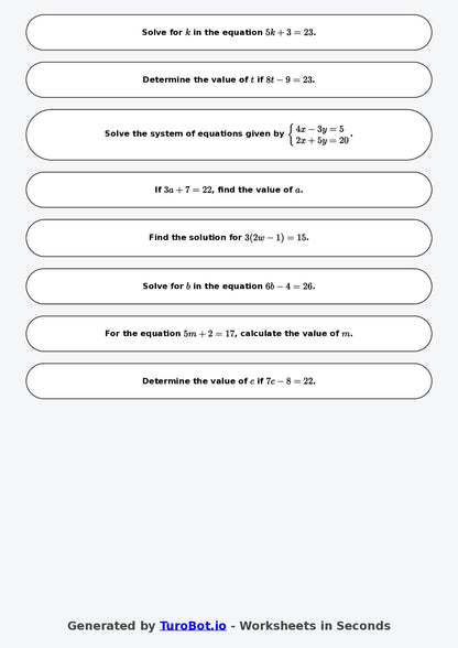 Math - Two Step Equations Exercise 7 - Year 7 - Exercise 7