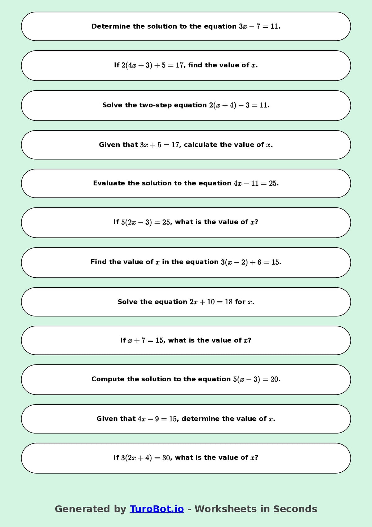 Math - Two Step Equations Exercise 8 - Year 7 - Exercise 8