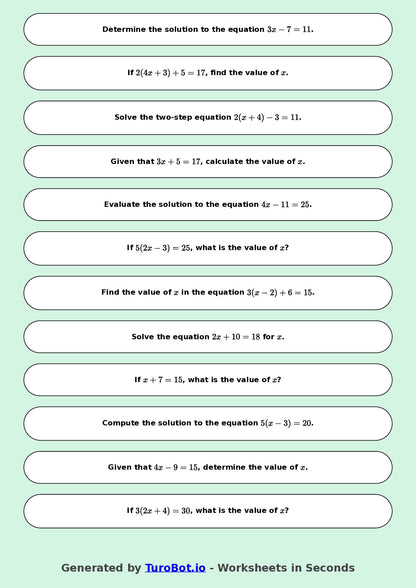 Math - Two Step Equations Exercise 8 - Year 7 - Exercise 8