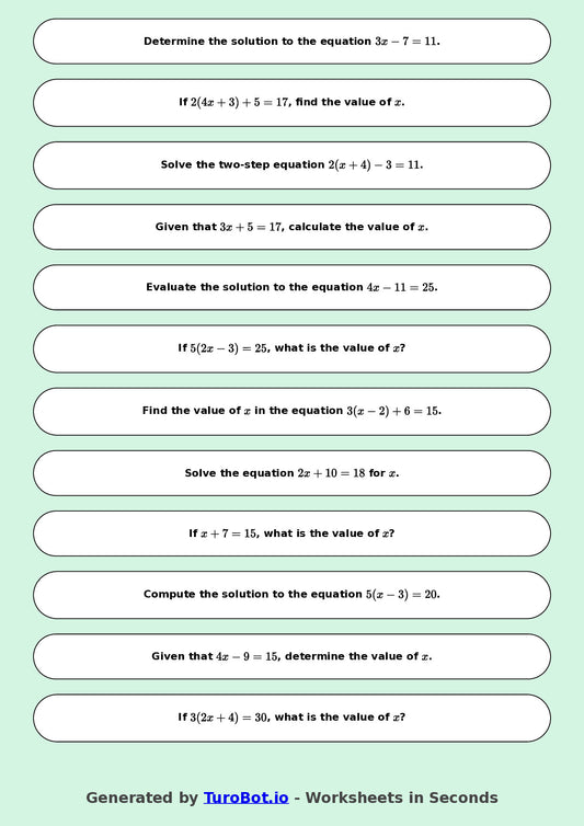 Math - Two Step Equations Exercise 8 - Year 7 - Exercise 8