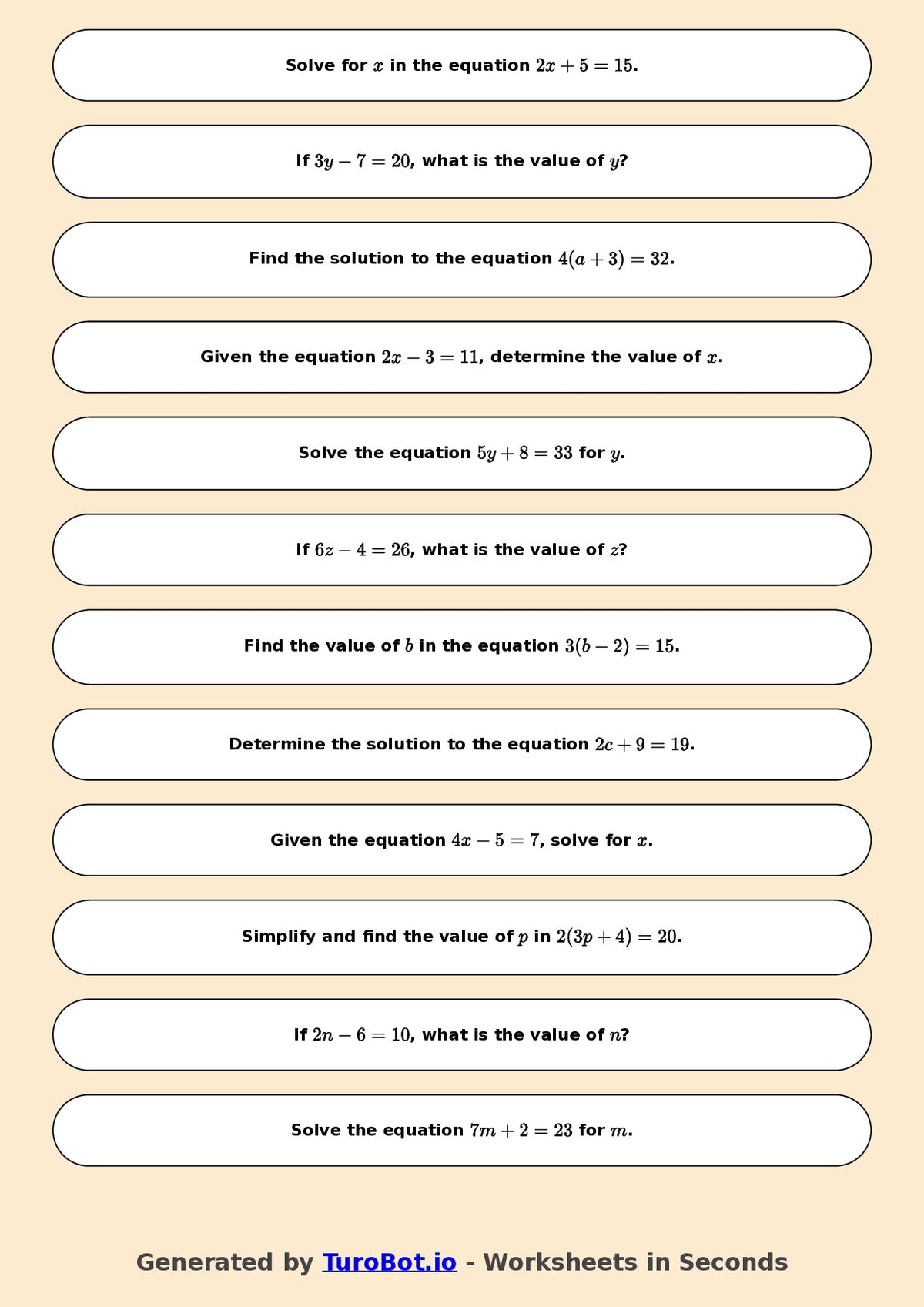 Math - Two Step Equations Exercise 9 - Year 7 - Exercise 9