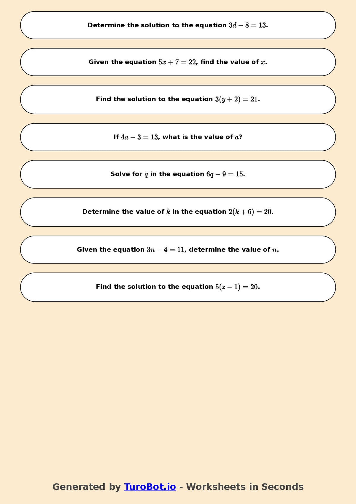 Math - Two Step Equations Exercise 9 - Year 7 - Exercise 9