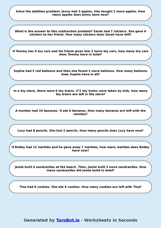 Math - Year 2 - Addition and Subtraction Word Problems