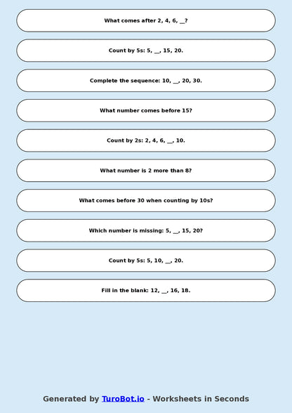 Math - Skip Counting by 2s, 5s, and 10s - Year 3 - Skip Counting Practice 1